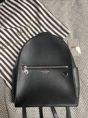 henri bendel Black Pebbled Leather Backpack with Gold Hardware
